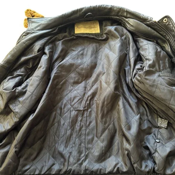 Vintage Autumn Trails Mens Black Leather Jacket Quilted Lining Size XL - Picture 5 of 8